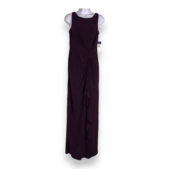 NEW CHAPS SIZE 4 DARK PURPLE GOWN FORMAL MAXI STRETCH EVENT WEDDING - Picture 1 of 16